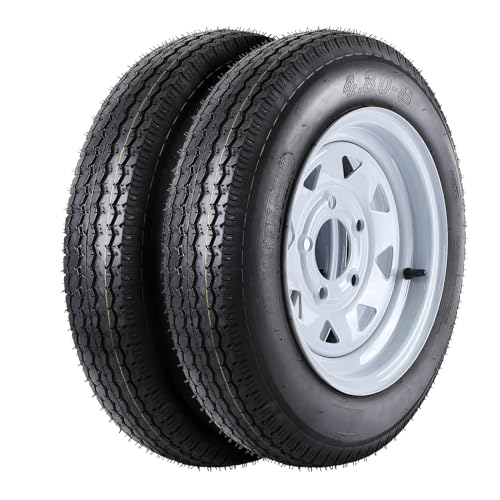 Garvee 4.80-8 Trailer Tires, 2 Pack, Load Range C 6PLY, 8"x3.75" Rims 5 Lug on 4.5", Max Load 760 LBS @ 90 PSI, Durable Nylon Cord Design for Utility, Cargo & Boat Trailers