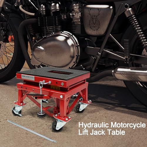 Garvee 300 LBS Hydraulic Motorcycle Lift Jack, 300 LBS ATV Scissor Lift Jack for Motorcycles - With Wheels
