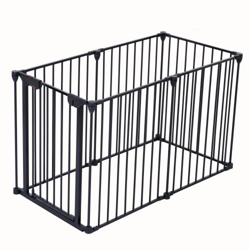 Garvee 150" Extra Wide Dog Gate for House with Child Proof Double Locking System, Adjustable Metal Fireplace Fence Door, Baby Gate for Stairs Doorways