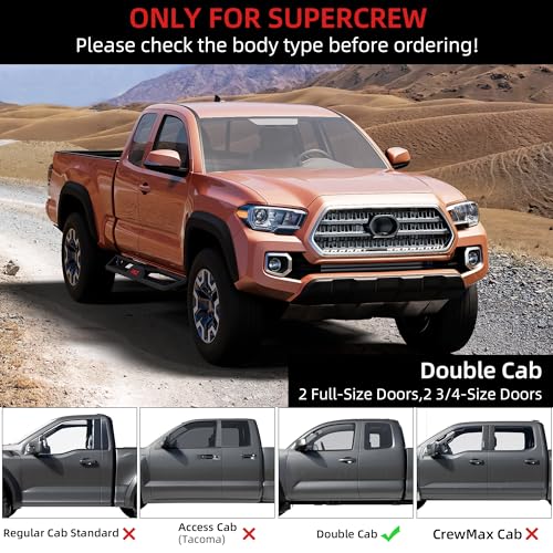 Garvee Running Boards 6.5 Inches with Two Stairs Design Compatible with 2005-2024 Toyota Tacoma Double Cab(2 Full-Size Doors,2 3/4-Size Doors), Steel Build, Bolt-on Side Steps, Powder Coated Nerf Bar