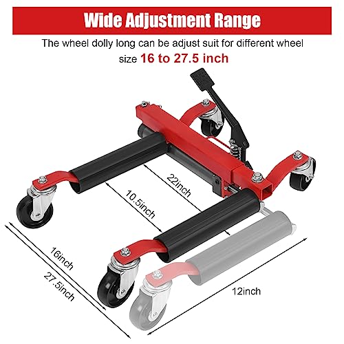 Garvee 1500lbs Car Wheel Dolly Car Skates Mechanic Vehicle Positioning Tire Jack Ratcheting Foot Pedal Lift Car Wheel Dolly Heavy Duty