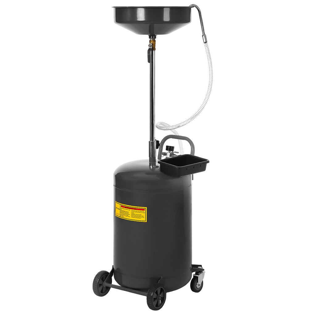 Garvee 20 Gallon Waste Oil Drain Tank - Portable Air-Operated Oil Drainer with Adjustable Funnel Height, 15'' Premium Bowl, Wheels, and Toolbox for Fluid Fuel Transfer and Drainage, Black