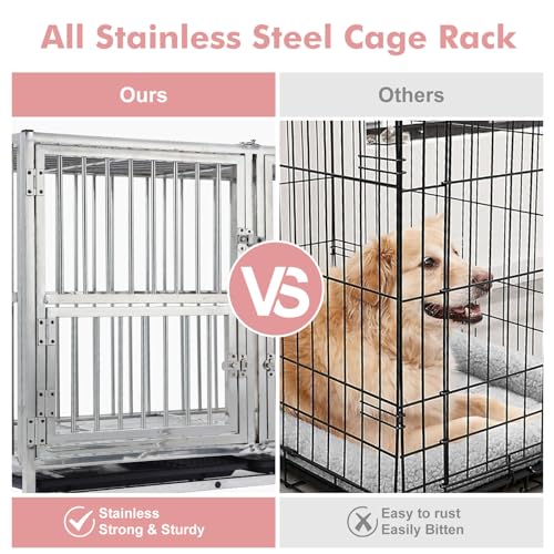 Garvee 42 Inch Full Stainless Steel Dog Crate with Wheels & Double Door