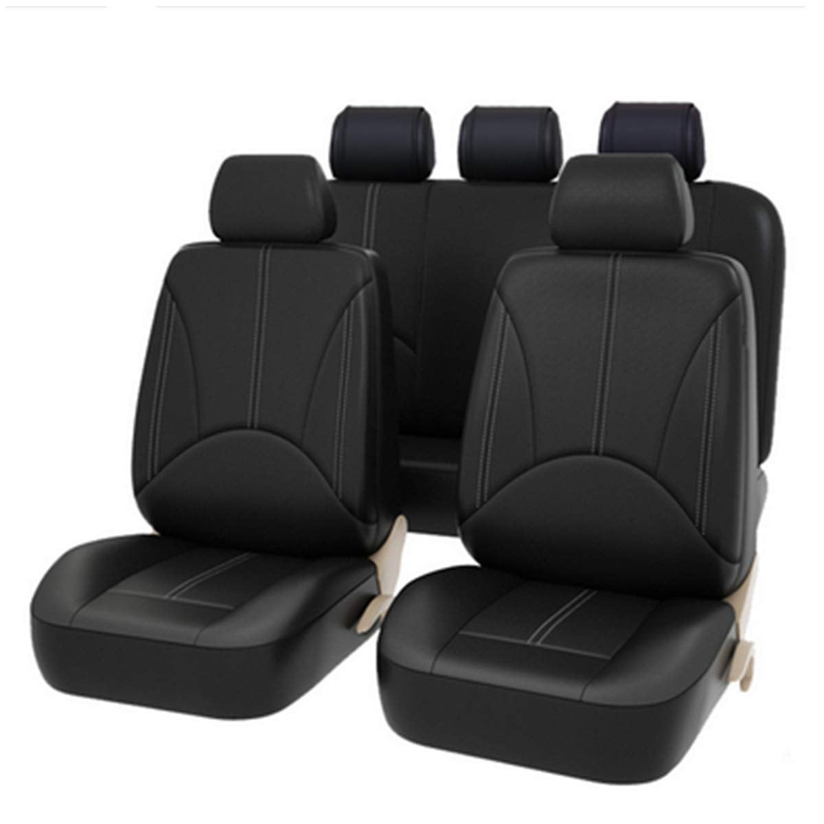 Garvee Car Seat Covers Full Set - Universal Fit Breathable Auto Seat Protectors with Headrest Covers, Airbag Compatible, Washable & Easy Install for Cars, SUVs, Vans - Black