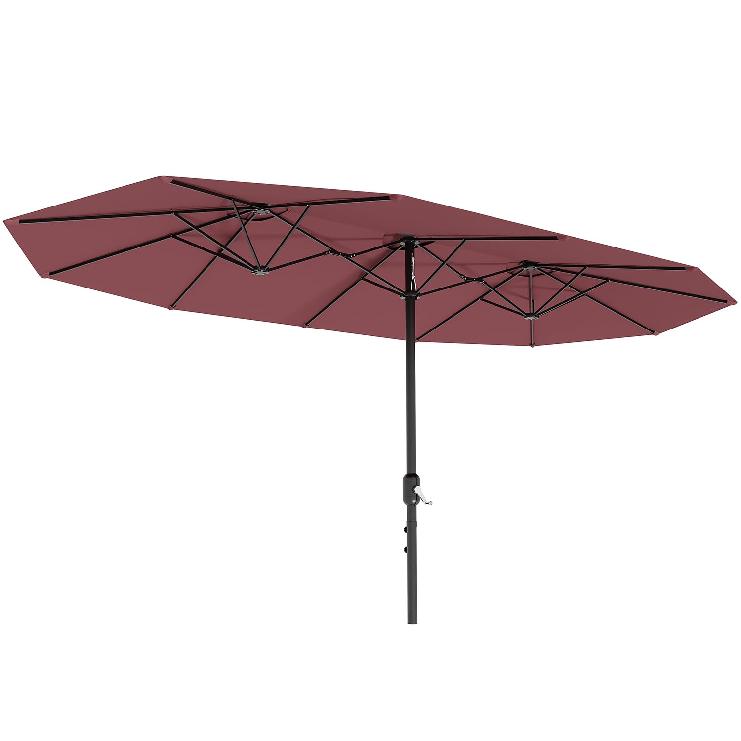 Garvee 13' Double-Sided Outdoor Patio Umbrella - Rectangle Market Umbrella with Crank Handle for Poolside, Backyard, Large Patio, Wine Red