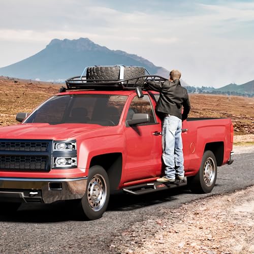 Garvee Running Boards 6.5 Inches with Two Stairs Design Compatible with 2007-2018 Chevy Silverado, 2007-2019 2500HD 3500HD Crew Cab(4 Full Size Doors/Gas Only), Bolt-on Side Steps