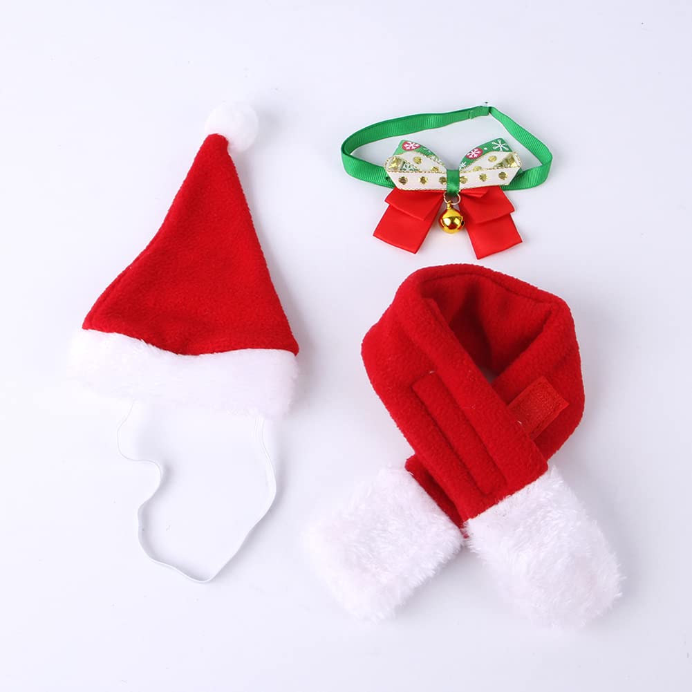Garvee 3pcs Pet Christmas Costume Outfit Set,Pet Christmas Scarf Hat Set Cat Dog Polar Fleece Dress Up Clothes Cosplay Outfit for Christmas Decor