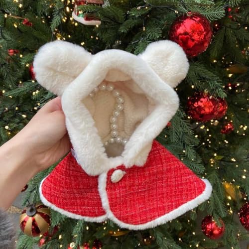 Garvee Pet Dogs Christmas Hood Cape Winter Warm Cloak with Plush Ears Dog Clothes Accessories Pet Clothes for Small Medium Dogs Christmas-Plush Cape one Size