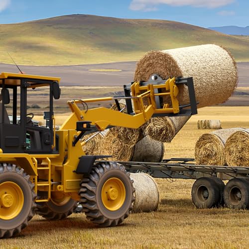 Garvee 49" Hay Spear Attachment, 3000 Lbs Capacity Bale Spear with 2 Pcs 17" Stabilizer Spears, Heavy Duty Quick Attach Skid Steer Bale Hay Spike with Sleeve for Tractor Bucket
