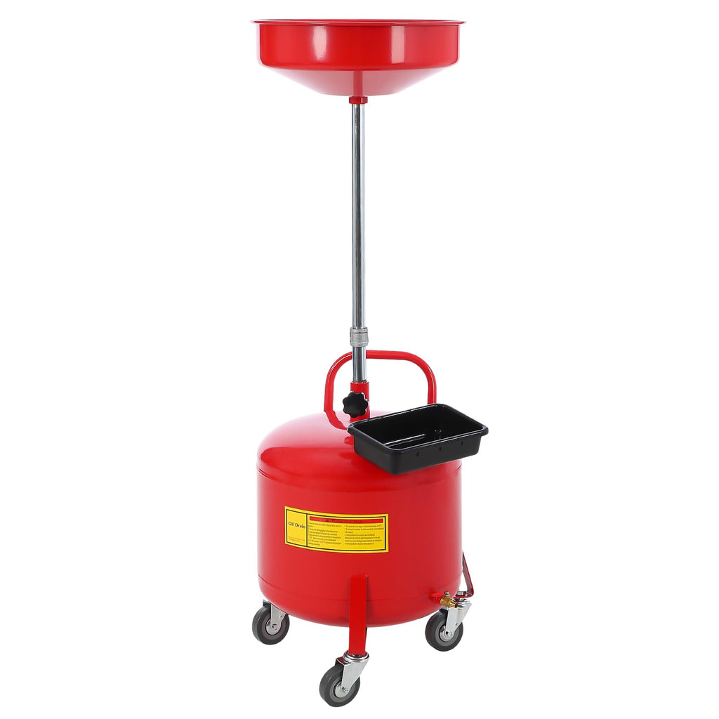 Garvee 8 Gallon Waste Oil Drain Tank, Portable Oil Drain Container, Air Operated Drainer, Fluid Fuel Transfer Drainage, Adjustable Funnel Height with Wheel &15'' Premium Bowl and a Toolbox, Red