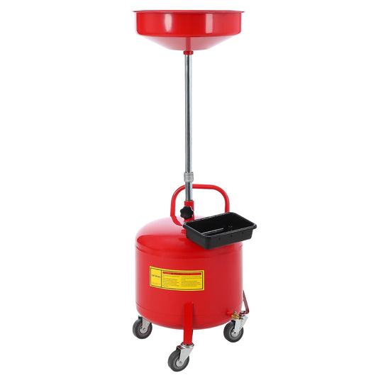 Garvee 8 Gallon Waste Oil Drain Tank, Portable Oil Drain Container, Air Operated Drainer, Fluid Fuel Transfer Drainage, Adjustable Funnel Height with Wheel &15'' Premium Bowl and a Toolbox, Red