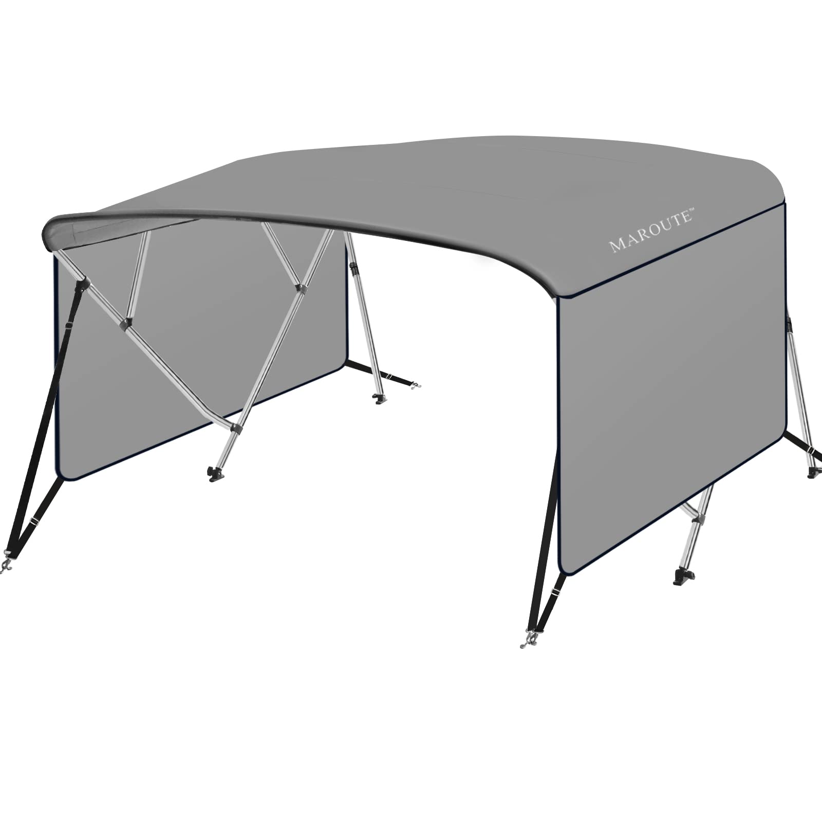 Garvee 4 Bow Bimini Top Boat Cover, 8' L x 54" H x 85"-90" W Boat Canopy with 1 Inch Aluminum Alloy Frame, Include 2 Straps, 2 Adjustable Rear Support Pole, Zippered Storage Boot, PU Coating Canvas