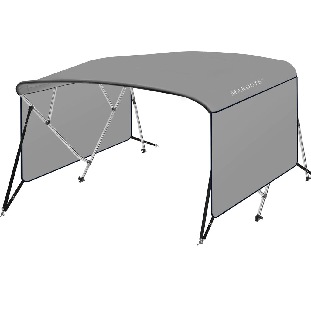 Garvee 4 Bow Bimini Top Boat Cover, 8' L x 54" H x 73"-78" W Boat Canopy with 1 Inch Aluminum Alloy Frame, Include 2 Straps, 2 Adjustable Rear Support Pole, Zippered Storage Boot, PU Coating Canvas