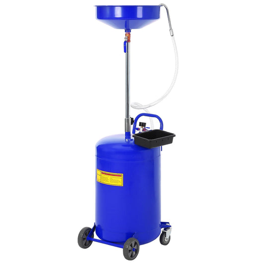 Garvee 20 Gallon Waste Oil Drain Tank - Portable Air-Operated Oil Drainer with 15'' Premium Bowl, Adjustable Funnel Height, Wheels, and Toolbox for Fluid Fuel Transfer and Drainage, Blue