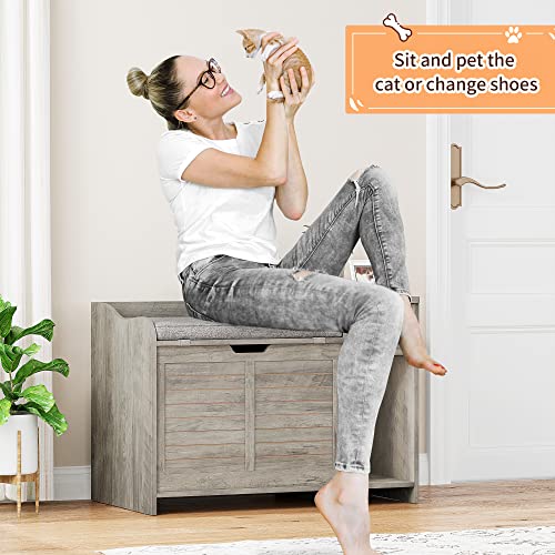 Garvee Cat Litter Box Enclosure with Cushion, Hidden Cat Litter Box Furniture, Cat Litter Box Furniture with Top Opening, Flip Top Litter Box Enclosure Cat House, Grey