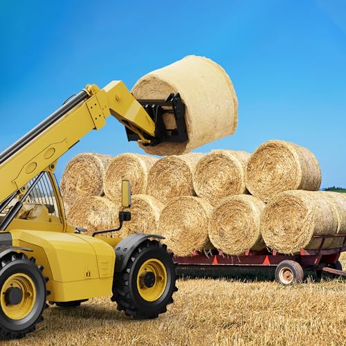 Garvee 49" Hay Spear Attachment, 3000 Lbs Capacity Bale Spear with 2 Pcs 17" Stabilizer Spears, Heavy Duty Quick Attach Skid Steer Bale Hay Spike with Sleeve for Tractor Bucket