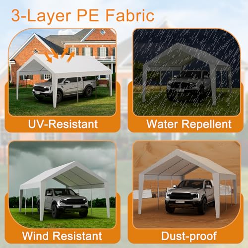 Garvee 10' X 20' Extra Large Heavy Duty Carport, Portable Garage Shelter with 8 Legs, Garage Tent for Car, Truck, SUV, Car Canopy, White