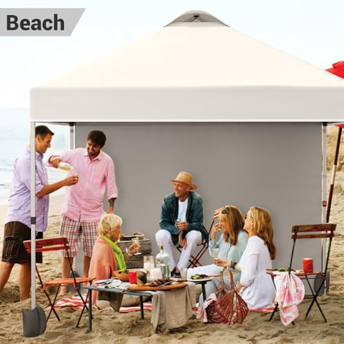 Garvee 10'x10' Pop-Up Canopy Tent Portable Instant Commercial Tent with 1 Sidewall, Vented Top, Roller Bag, Sandbags, Ropes & Tent Stakes, White