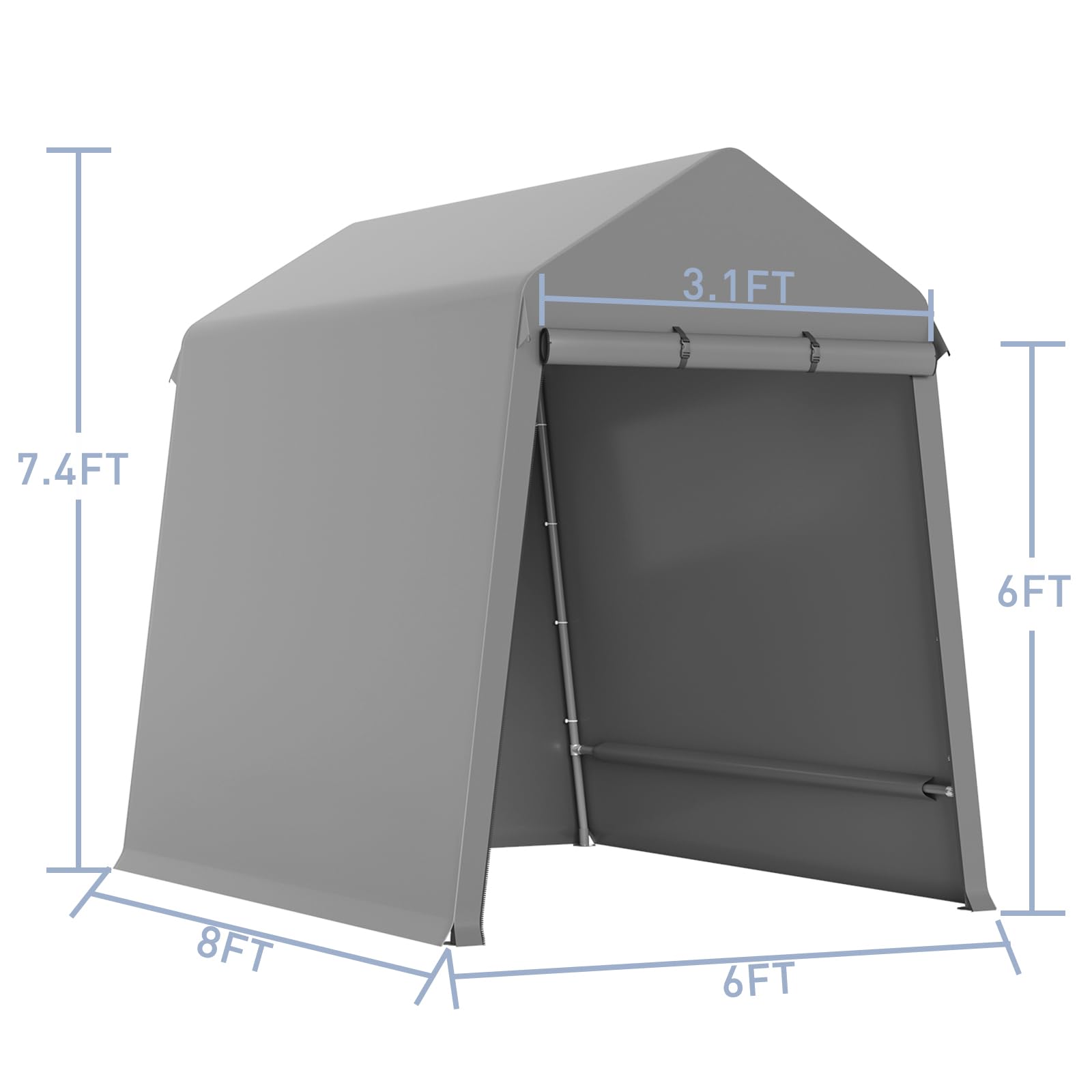 Garvee 6X8FT Heavy Duty Outdoor Shed,Portable Storage Shed,with 2 Rolled Up Zipper Doors,Vents Carports & Waterproof Cover Temporary Shelter for Motorcycle,Gardening Tools and Generator(Grey)