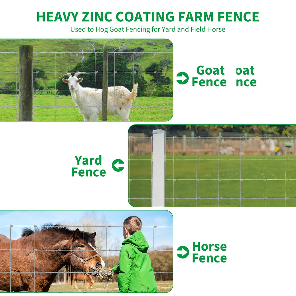 Garvee Cattle Farm Fence 4x164ft Galvanized 12-Gauge Wire Durable Woven Hinge Knot Multi-Animal Livestock Fence Farm & Field Use