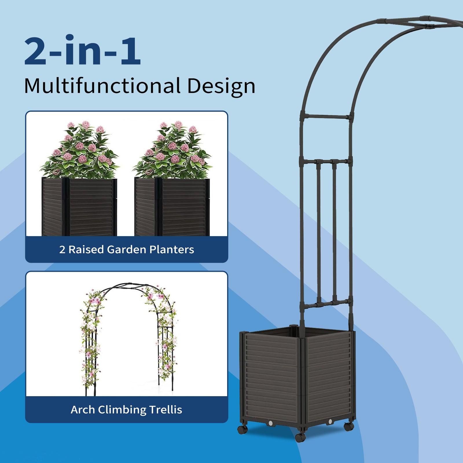 Garvee Metal Garden Arch Trellis, Black Wedding Arbor for Climbing Plants, Span 2.2