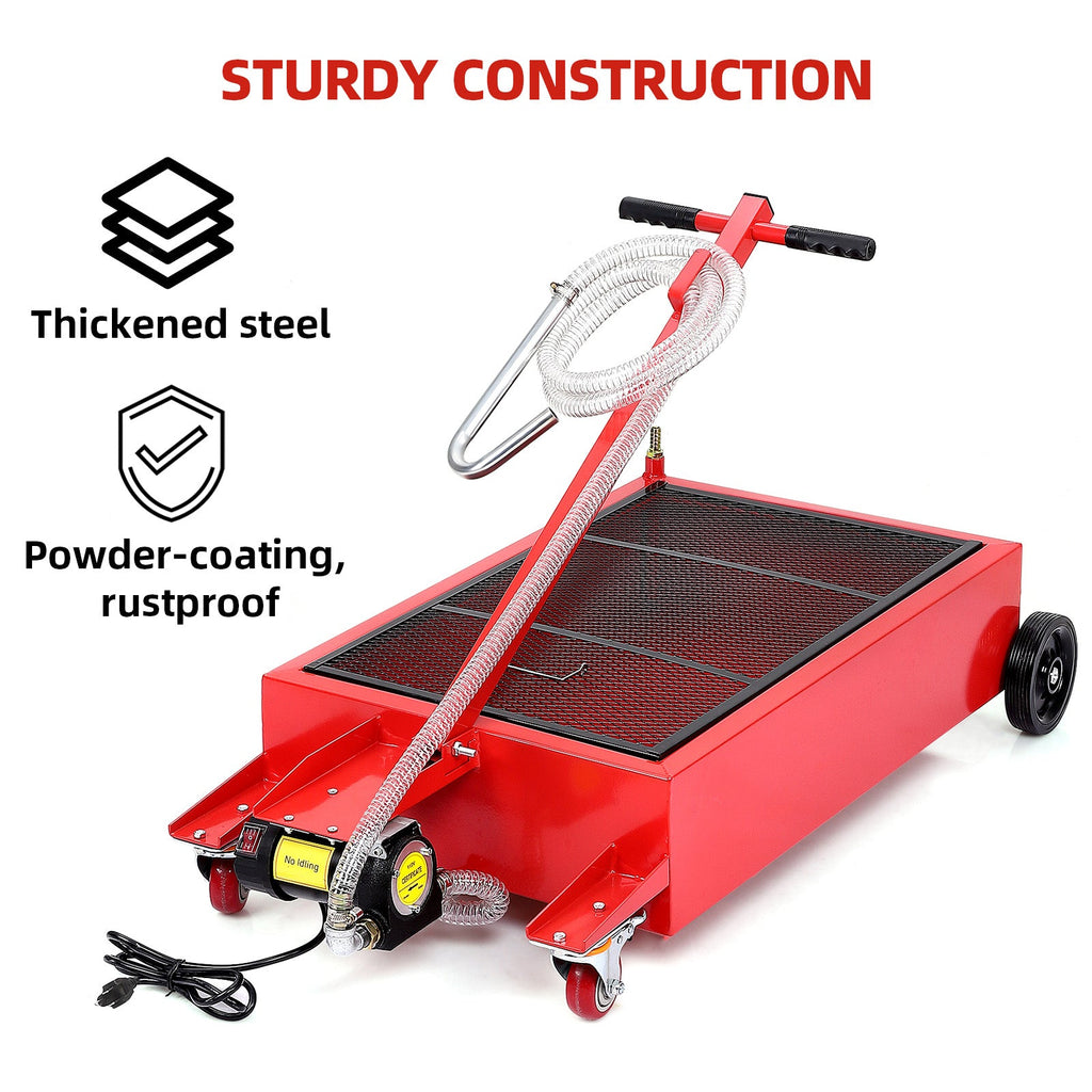 Garvee 20 Gallon Electric Oil Drain Pan with 110V Pump & 8 Ft Hose, Low Profile & T Folding Handle Oil Drain Cart for Truck, Cars, SUVs