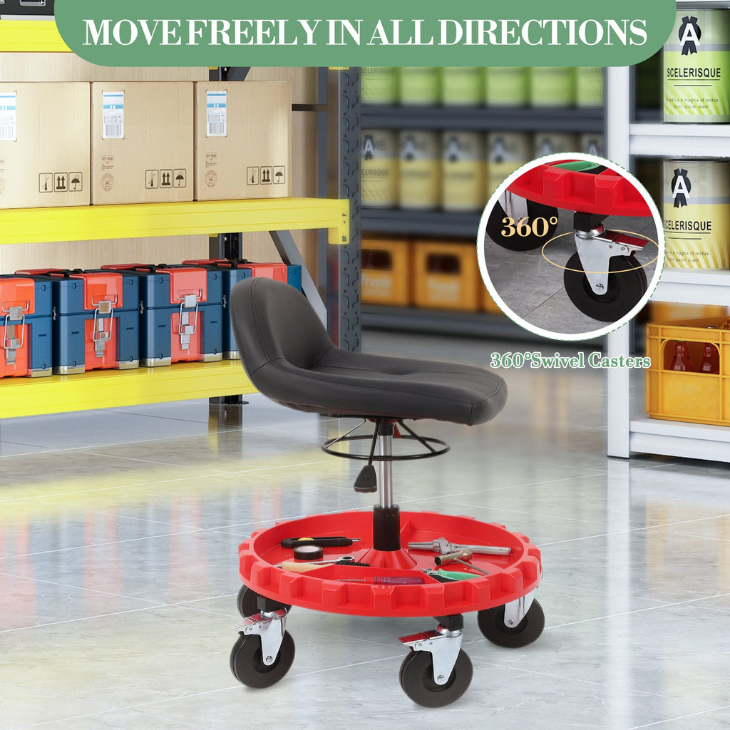 Garvee 300LBS Mobile Rolling Gear Seat With Spinning Gear Tray For Garage And Workshop, Adjustable Height, Black