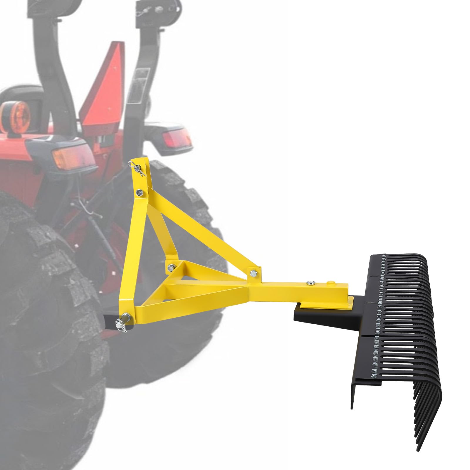 Garvee Heavy Duty 5 FT Landscape Rock Rake Include 3 Point Attach Rake， 360 Degree Rotation Tow-Behind Garden Tool for Compact Tractors, Category 1