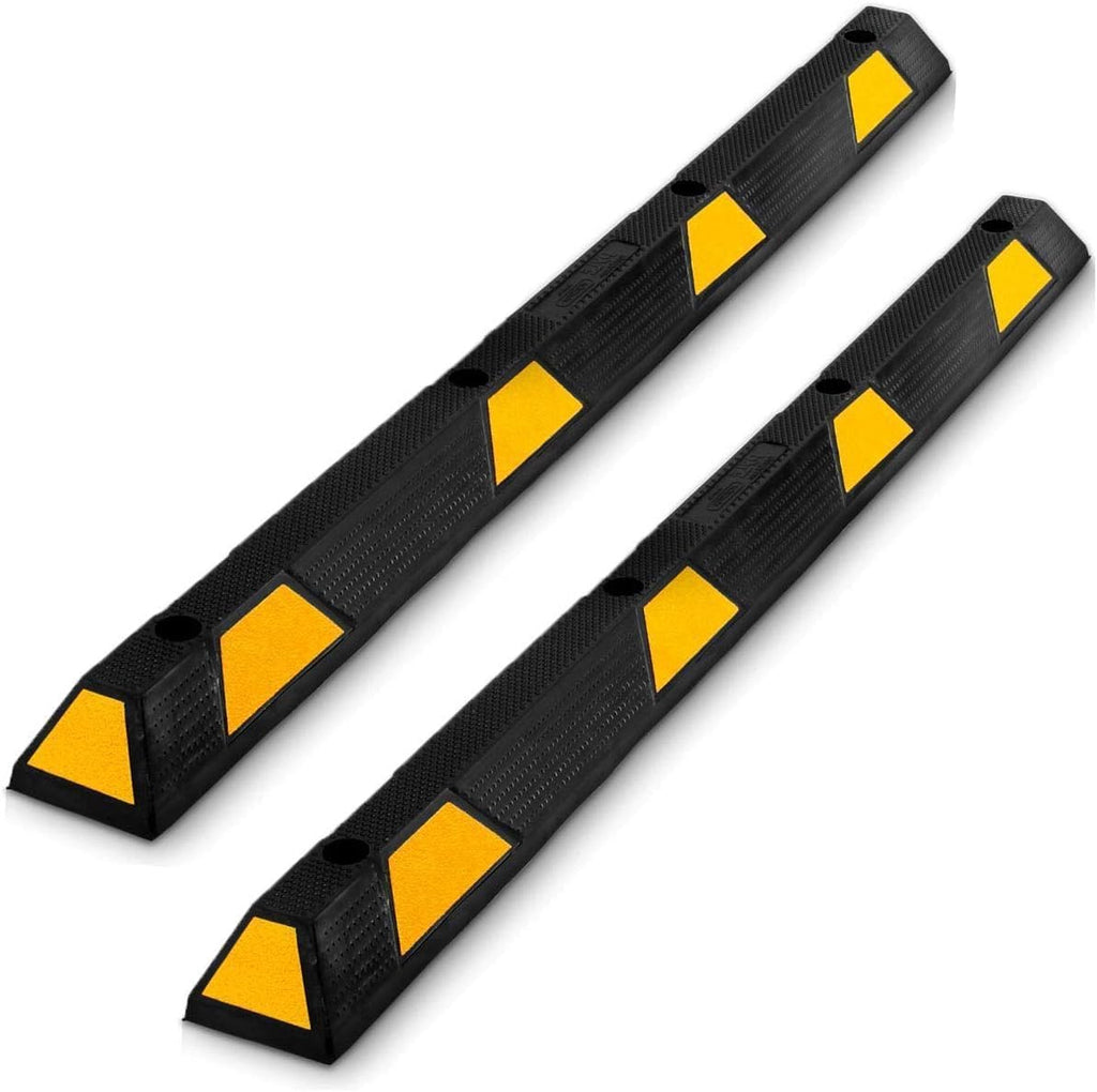 Garvee 2 Pack Curb Parking Garage Floor Stopper, 72 Inch Heavy Duty Rubber Parking Curb with Yellow Reflective Stripes, Rubber Parking Lot Stopper for Vehicles Truck Driveway