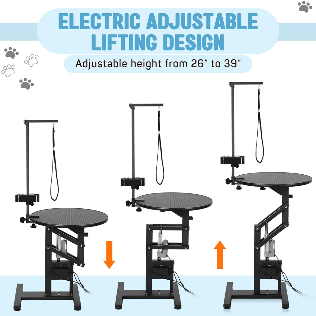 Garvee 24" Electric Dog Grooming Table, Adjustable Overhead Arm Dog Grooming Table, Rotating Desktop Pet Grooming Table, Suitable for Household Dogs, Non-Slip Table, Black