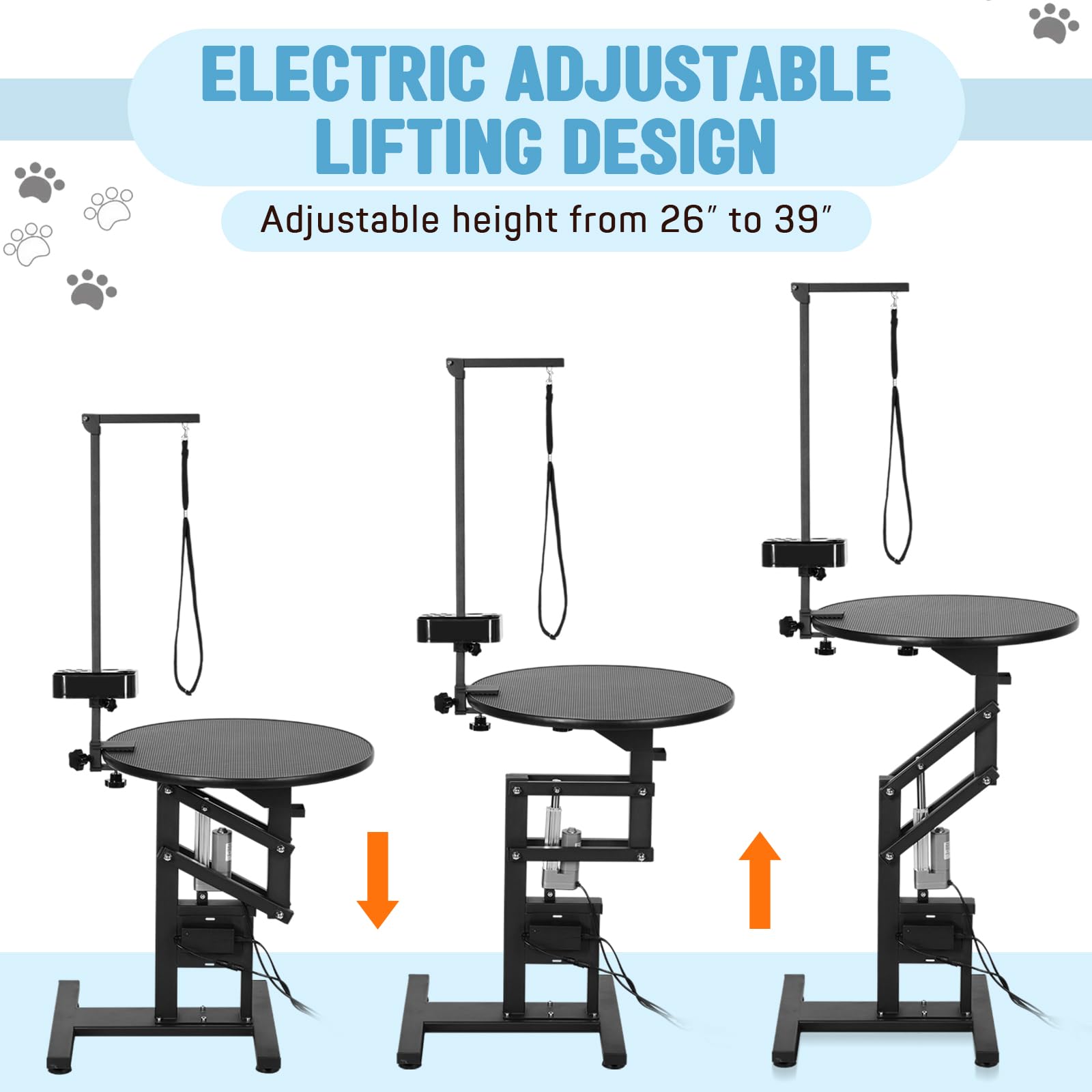 Garvee 24" Electric Dog Grooming Table, Adjustable Overhead Arm Dog Grooming Table, Rotating Desktop Pet Grooming Table, Suitable for Household Dogs, Non-Slip Table, Black