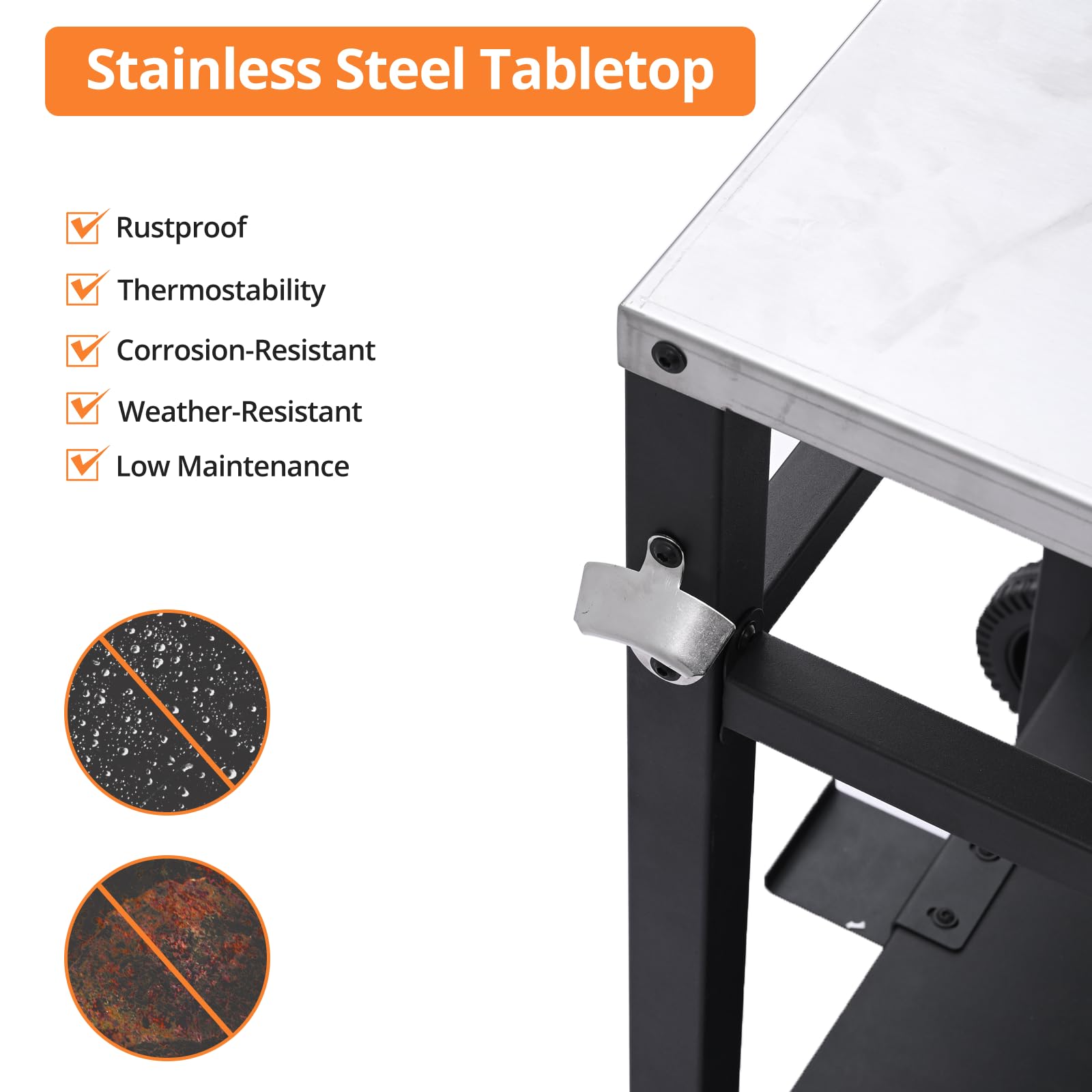 Garvee Outdoor Grill Cart with Wheels & Hooks for Pizza Oven – Portable Stainless Steel Utility Table, Prep Station, Silver