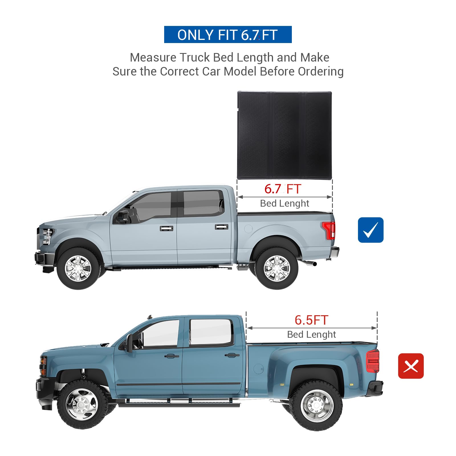 Garvee Hard Folding Truck Bed Tonneau Cover for Nissan Titan 6.7ft 2016-2023, Tri-Fold, Black, Durable & Easy Install