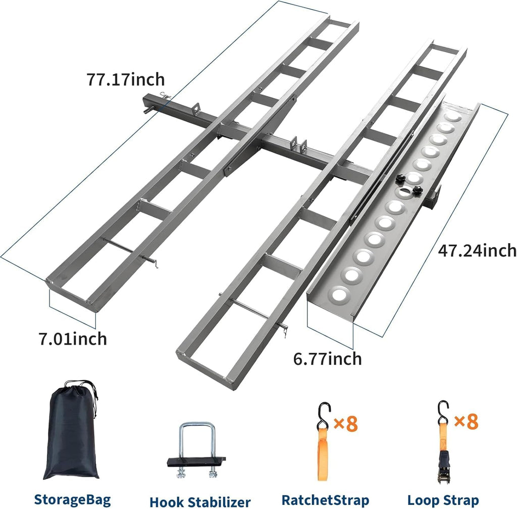 Garvee Ultra-Duty 600LB Motorcycle Hitch Carrier with Anti-Wobble System and Non-Slip Arched Ramp for Dirt Bike Transport, 2" Universal Hitch, Steel Construction