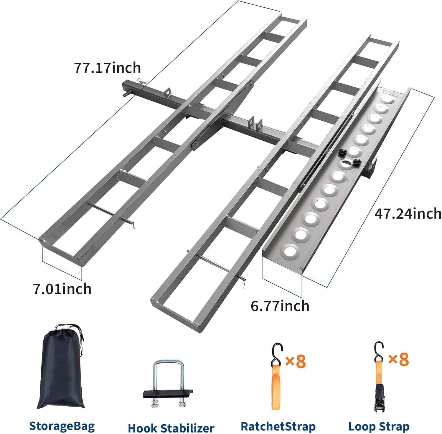 Garvee Ultra-Duty 600LB Motorcycle Hitch Carrier with Anti-Wobble System and Non-Slip Arched Ramp for Dirt Bike Transport, 2" Universal Hitch, Steel Construction