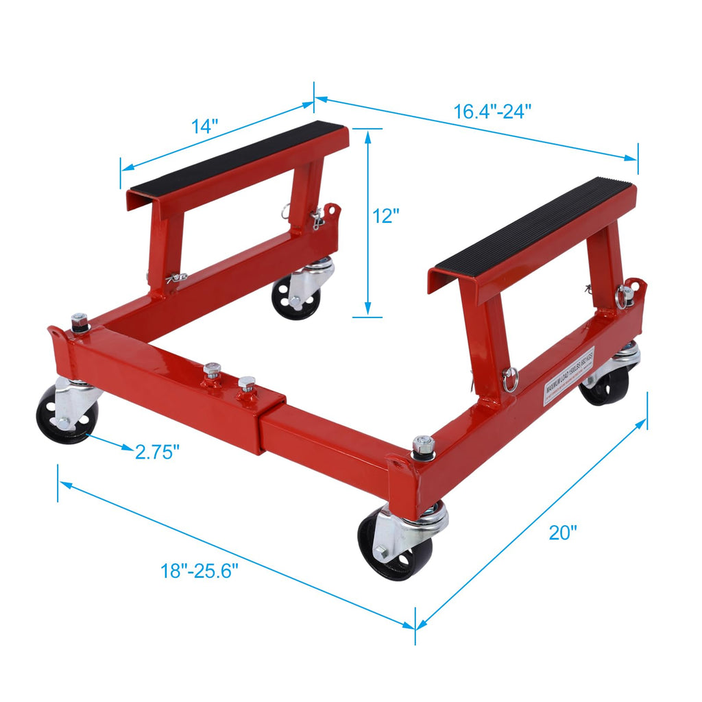 Garvee Motorcycle Engine Cradle Dolly - 1500 lbs Heavy-Duty Design with Rubber Pads, 360-Degree Swivel Wheels, Adjustable Width and Height for Four-Wheelers, Red