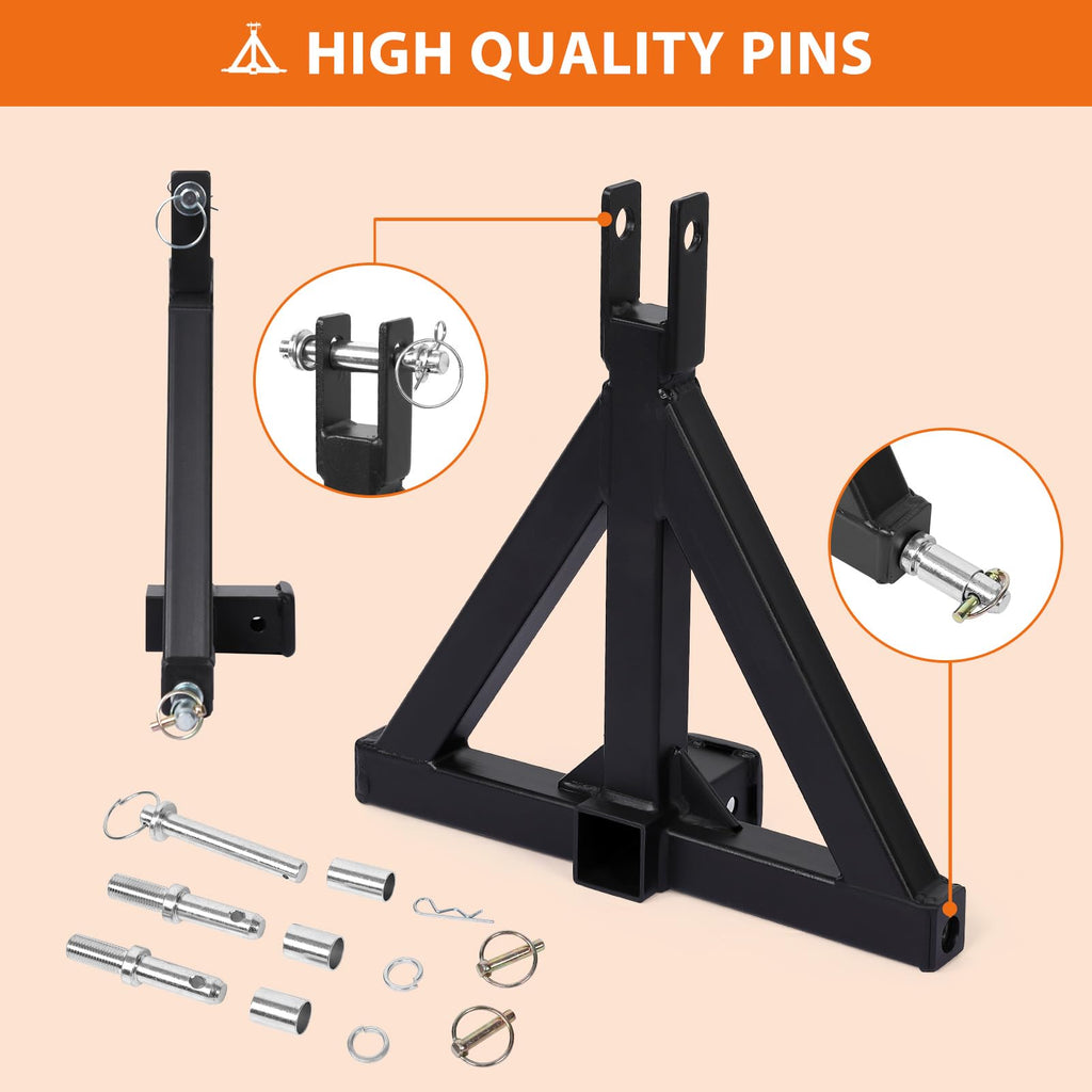 Garvee 3 Point Hitch 2" Receiver Heavy Duty Tow Drawbar Adapter for Category 1 Tractors Kubota BX John Deere LM25H WLM Tractor NorTrac Yanmar Kioti Farm Equipments
