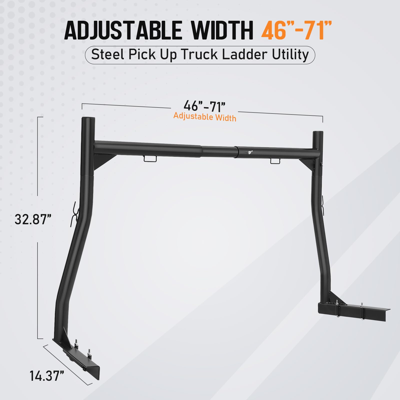 Garvee Truck Ladder Rack, Adjustable Steel Truck Bed Rack, Extendable 46"-71", 800 lbs Capacity, Universal Fit for Pickup Trucks, Ideal for Canoes, Surfboards, Ladders, Lumber, and Tents