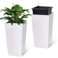 Garvee 30" Tall Planter Set of 2,Heavy Duty Tall Planter,High Front Porch Planter Pots with Drainage Holes＆Water Level Monitor＆Inner Bucket, Automatic Watering,Indoor/Outdoor Grande Plant,Tree,White…