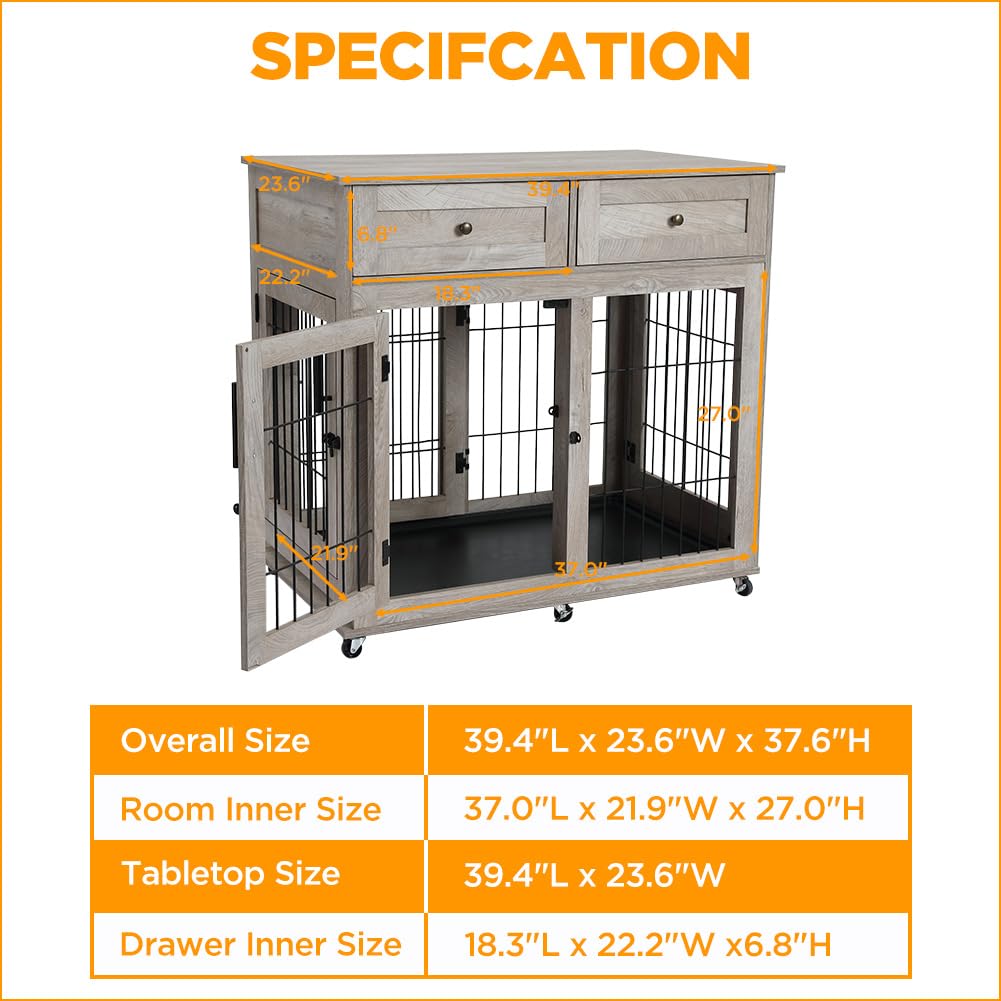 Garvee Double Room Wooden Dog Cage with Divider and Tray