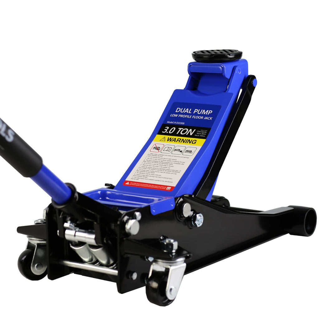 Garvee 3 Ton Hydraulic Floor Jack with Dual Pump for Auto Repair 6600 Lbs Capacity Blue-Black, 3.3"-18.5" Lifting Range