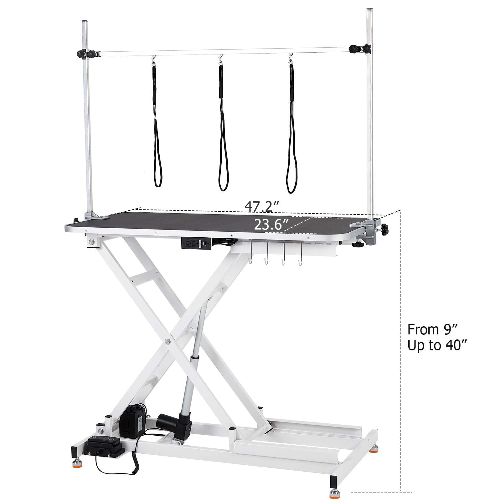Garvee 47" Electric Dog Grooming Table, Pet Grooming Table for Dogs & Cats, Height Adjustable (9"-40") with Overhead Arm, Anti Slip Tabletop, 3 Grooming Noose, White