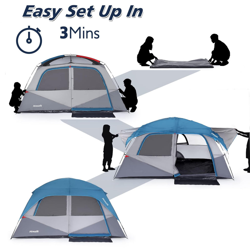 Garvee Camping Tent, Tent for Camping, Easy Set up Camping Tent 4 Person and 6 Person for Hiking Backpacking Traveling Outdoor (6 Person Instant), Light Blue, 12ft (L) x 8ft (W) x 72in（H