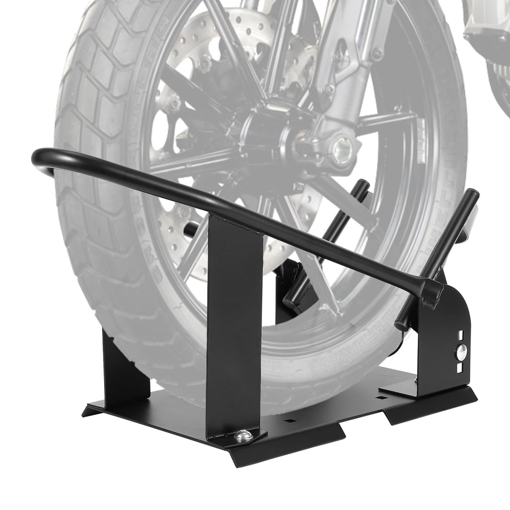 Garvee Heavy Duty Motorcycle Wheel Chock Stand Adjustable Front Tire Holder for 15-21 Inch Wheels Steel Black for Garage Trailer Truck