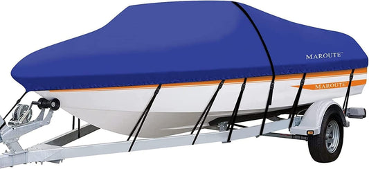 Garvee Boat Cover, 600D Waterproof Trailerable Marine Grade Polyster Canvas Fits V-Hull, Tri-Hull Fishing Boat, Runabout, SKi Boat, Bass Boat