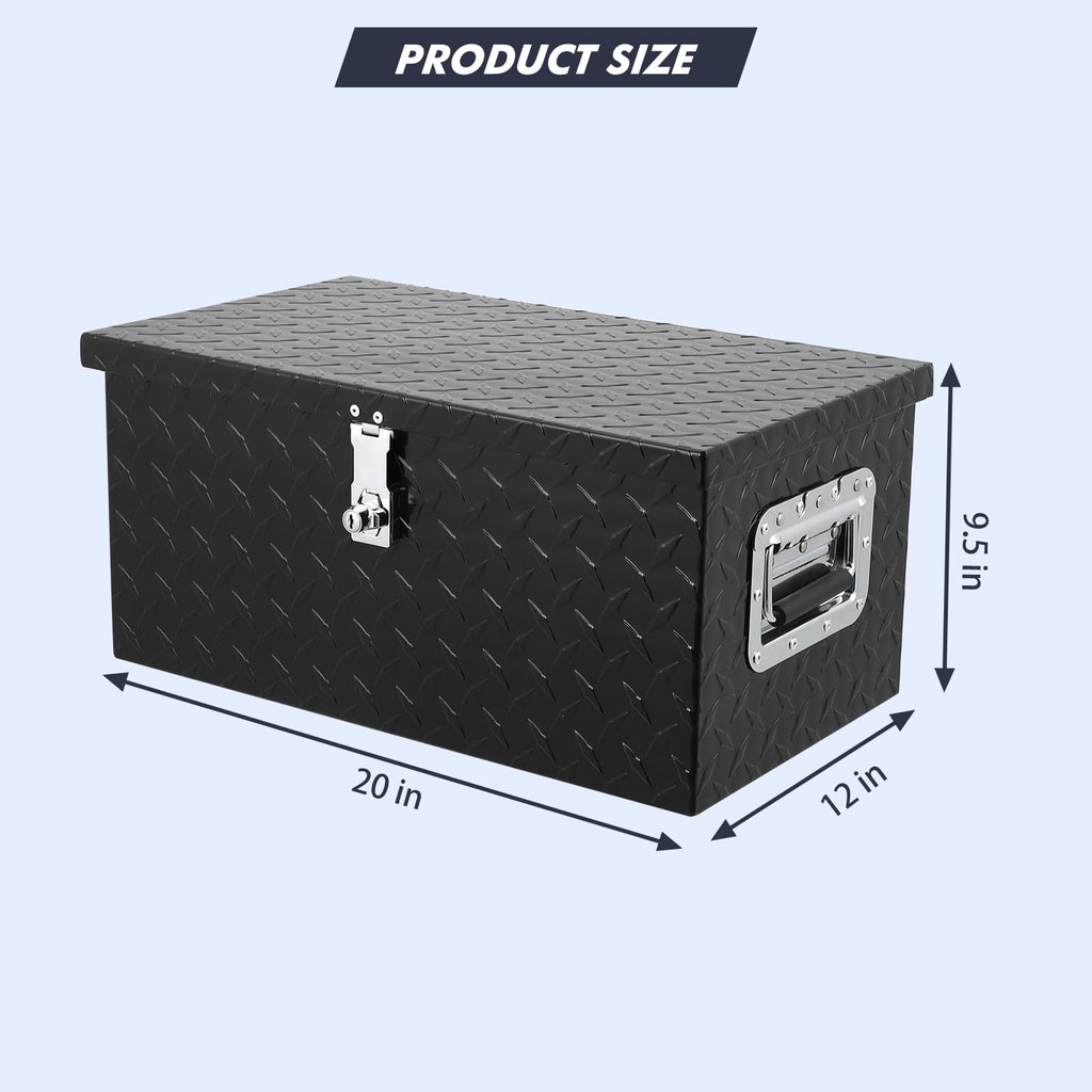 Garvee 20 Inch Truck Bed Tool Box: Heavy Duty Aluminum with Sliding Shelf, Diamond Plate Toolbox for Pick Up Truck RV Trailer, Storage with Side Handle, Lock and Keys - Black
