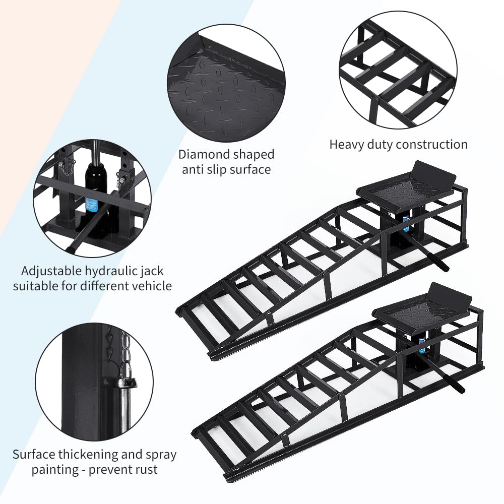 Garvee 2-Pack Hydraulic Car and Truck Service Ramps - 5-Ton Capacity, Adjustable Lift Height 9.8"-15", Ideal for Home Garage Use, Black