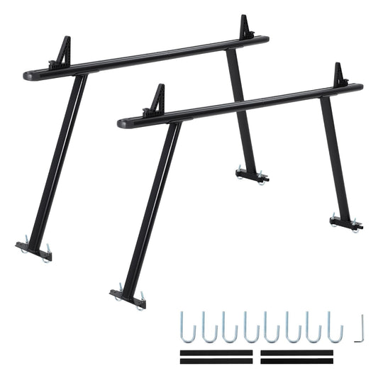 Garvee 35"-71" Adjustable Aluminum Truck Ladder Rack, Weatherproof, No-Drill J-Bolts Two-Bar, Heavy-Duty Pickup Bed Rack for Ford, Chevy, Toyota, RAM, Black