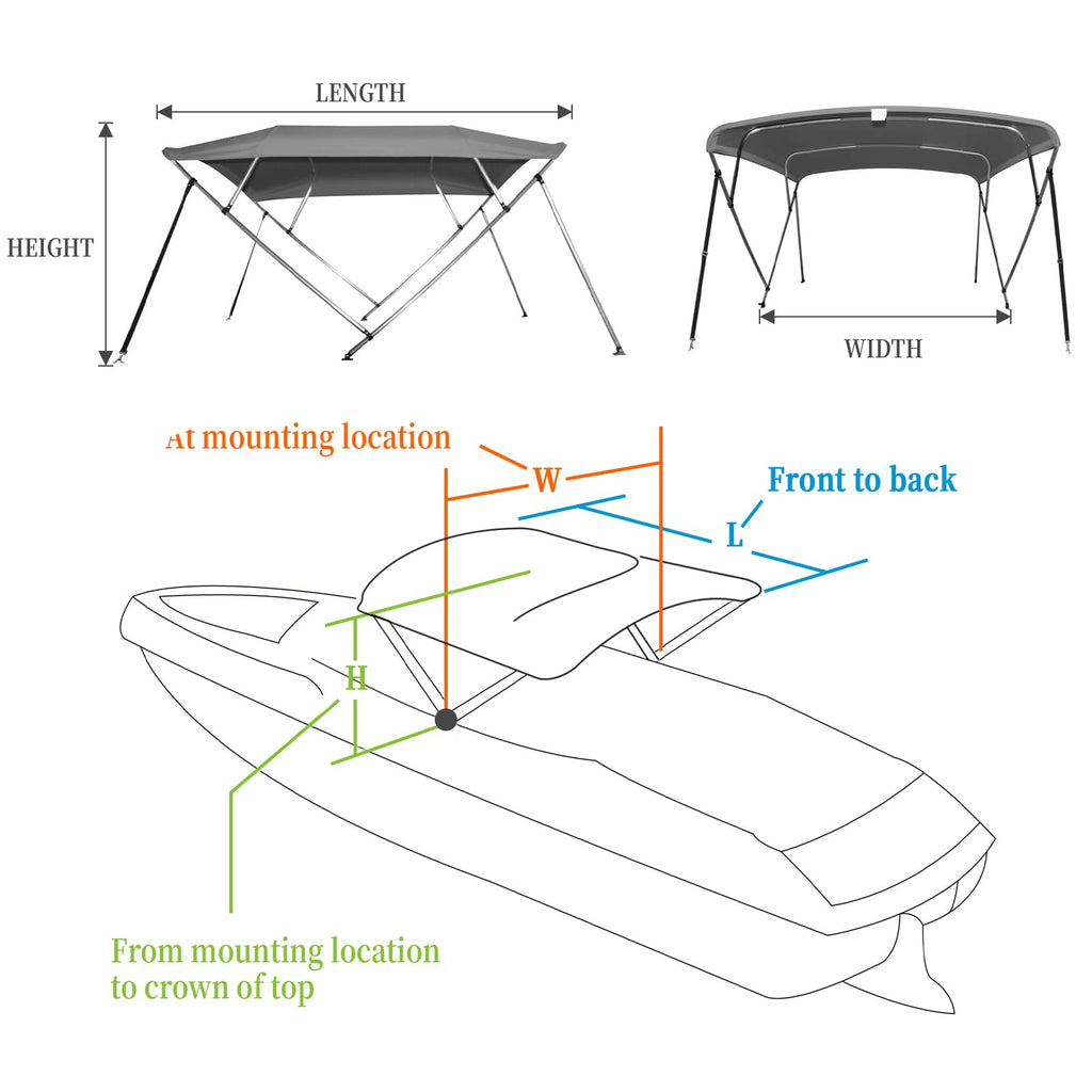 Garvee 4 Bow Bimini Top Boat Cover, 8' L x 54" H x 67"-72" W Boat Canopy with 1 Inch Aluminum Alloy Frame, Include 2 Straps, 2 Adjustable Rear Support Pole, Zippered Storage Boot, PU Coating Canvas - 8ft L*54 inch H*67inch-72inch W
