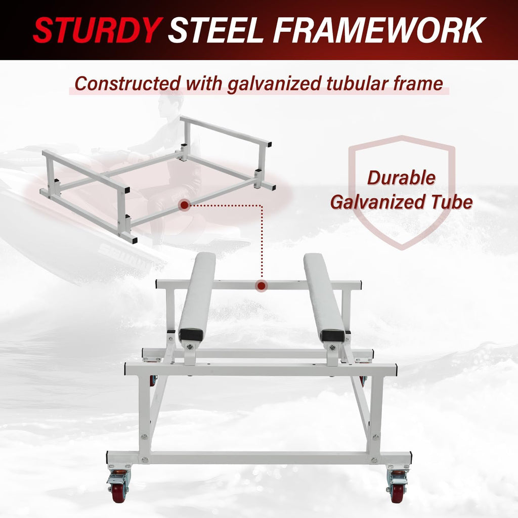 Garvee Jet Ski Dolly Stand with 4 Casters Adjustable Width 1000 lbs Capacity Heavy-Duty PWC Stand Carpeted Surface